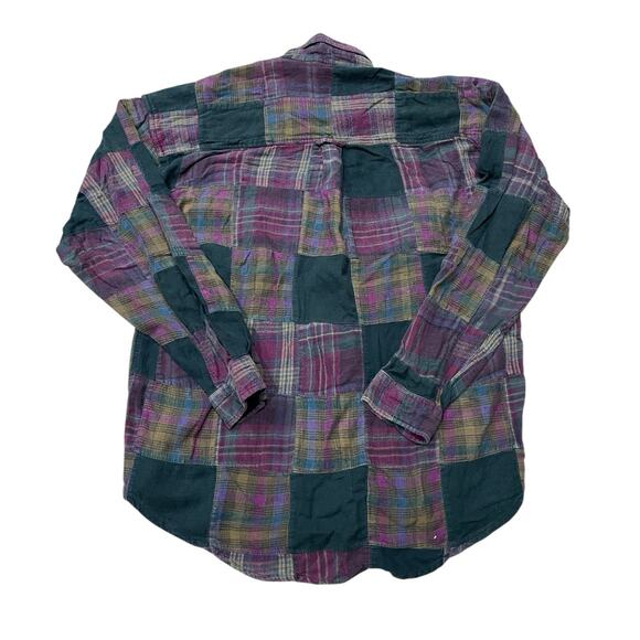 Vintage Structure Flannel Shirt Mens M Medium Plaid Button Up Patchwork 90s - Picture 4 of 7